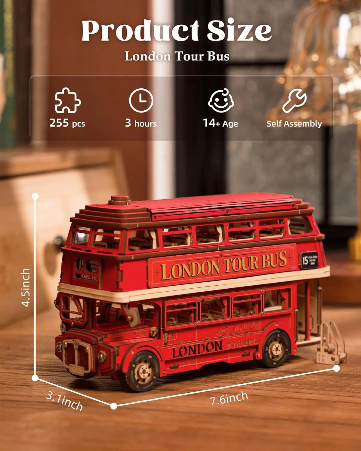 3D Wooden Double Decker Bus Puzzle Kit