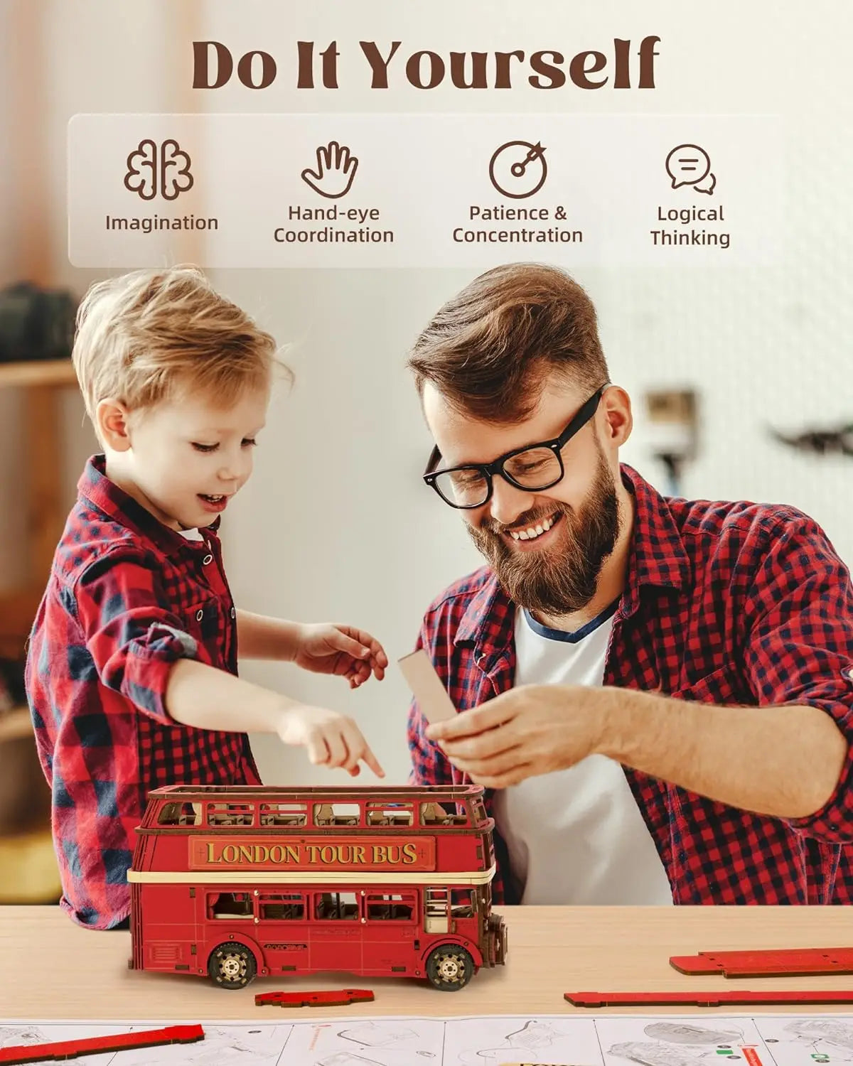 3D Wooden Double Decker Bus Puzzle Kit