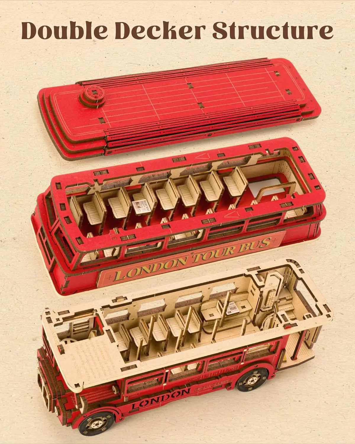 3D Wooden Double Decker Bus Puzzle Kit