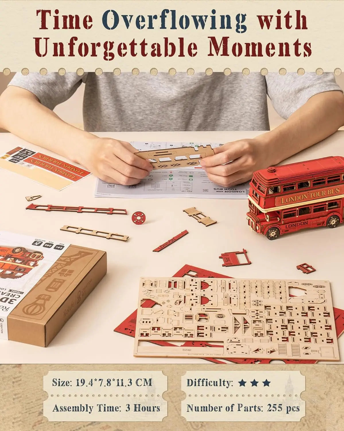 3D Wooden Double Decker Bus Puzzle Kit